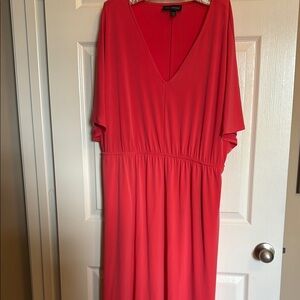 Coral V-Neck Midi dress